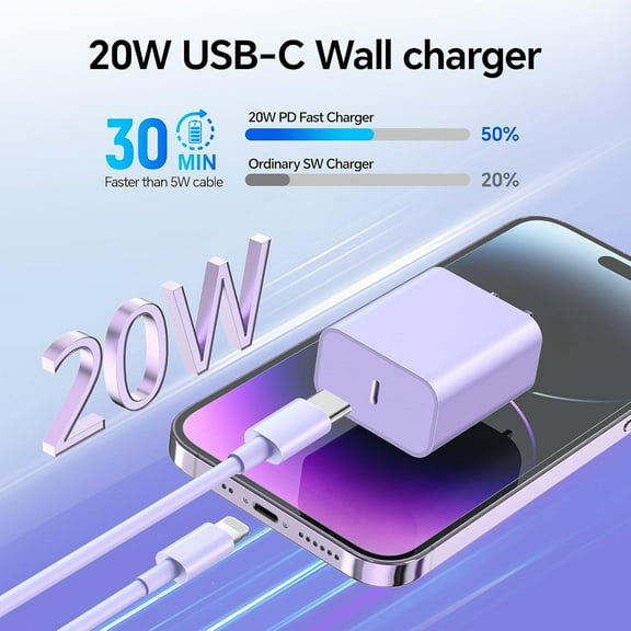 JUJHGRF-for Phone Charger Fast Charging, [2Pack 6FT] 20W PD USB C Wall Charger Block with Type C to Lighting Cable Compatible with iPhone 14/13/12 Pro Max/11/XS/XR/X/8/Plus