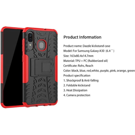 JUJHGRF-for Samsung Galaxy A20 Case, Samsung Galaxy A50 Case, Shockproof Slim Protective with Kickstand Hard Phone Cover for Samsung Galaxy A50/A30/A20 (Red)