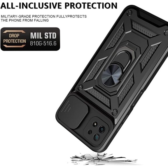 JUJHGRF-for Samsung Galaxy A22 5GNot fit 4G Case with [2 Pack], Tempered Glass Screen Protector, Military-Grade, Protective, Lens Protects, Magnetic Ring Stand Black