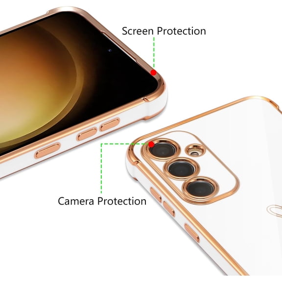 JUJHGRF-for Samsung Galaxy A26 5G Case, Cute Plating Edge Love Hearts Pattern with Camera Lens Protection Phone Case for Galaxy A26 6.7",White