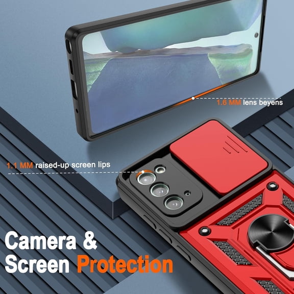 JUJHGRF-for Samsung Galaxy Note 20 5G Case with (2 Pcs) HD Screen Protector, Heavy Duty Shockproof with 360 Rotation Kickstand [Military Grade] Protective Case for Note 20, Red