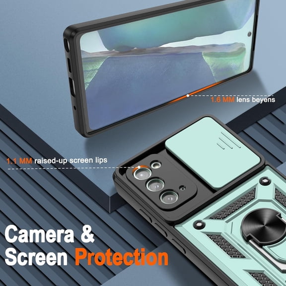 JUJHGRF-for Samsung Galaxy Note 20 5G Case with (2 Pcs) HD Screen Protector, Heavy Duty Shockproof with 360 Rotation Kickstand [Military Grade] Protective Case for Note 20, Green