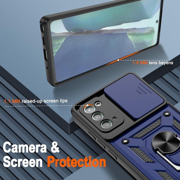 JUJHGRF-for Samsung Galaxy Note 20 5G Case with (2 Pcs) HD Screen Protector, Heavy Duty Shockproof with 360 Rotation Kickstand [Military Grade] Protective Case for Note 20, Blue