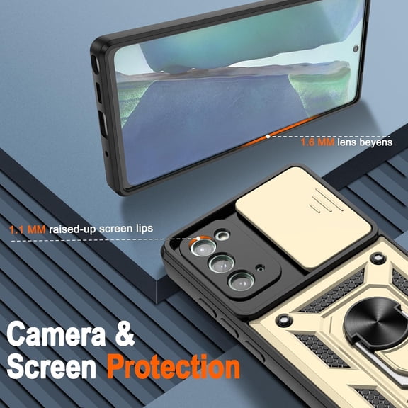JUJHGRF-for Samsung Galaxy Note 20 5G Case with (2 Pcs) HD Screen Protector, Heavy Duty Shockproof with 360 Rotation Kickstand [Military Grade] Protective Case for Note 20, Gold