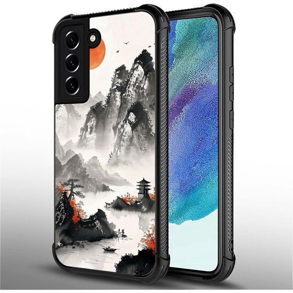 JUJHGRF-for Samsung Galaxy S21 Case, Chinese Sun Mountain Tower Garden Fashion Pattern Design for Girl Shockproof Anti-Scratch Hard PC Back Case for Samsung Galaxy S21