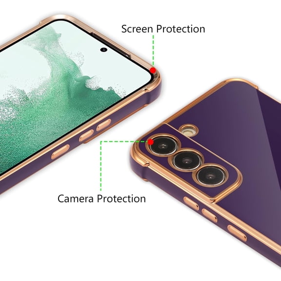 JUJHGRF-for Samsung Galaxy S22 Plus 5G Case,Cute Plating Edge Love Hearts Pattern with Camera Lens Protection Phone Case for Galaxy S22 Plus 5G 6.6",Dark Violet