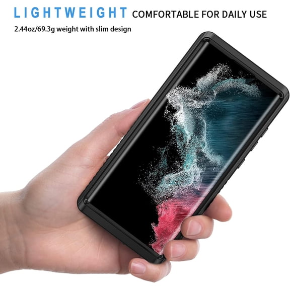 JUJHGRF-for Samsung Galaxy S22 Ultra Case, IP68 Waterproof Dustproof with Built-in Screen Protector, Heavy Duty Full Body Protective Phone Case for Samsung S22 Ultra 5G, Black/Clear