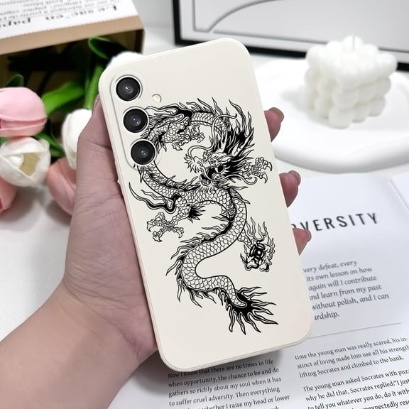 JUJHGRF-for Samsung Galaxy S23 FE Case, Creative Pattern Ultra Thin Soft Phone Cover for Galaxy S23 FE 6.4 inch, Dragon White