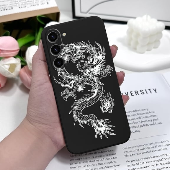 JUJHGRF-for Samsung Galaxy S23 Plus Case, Creative Pattern Ultra Thin Soft Phone Cover for Galaxy S23 Plus 6.6 inch, Dragon Black