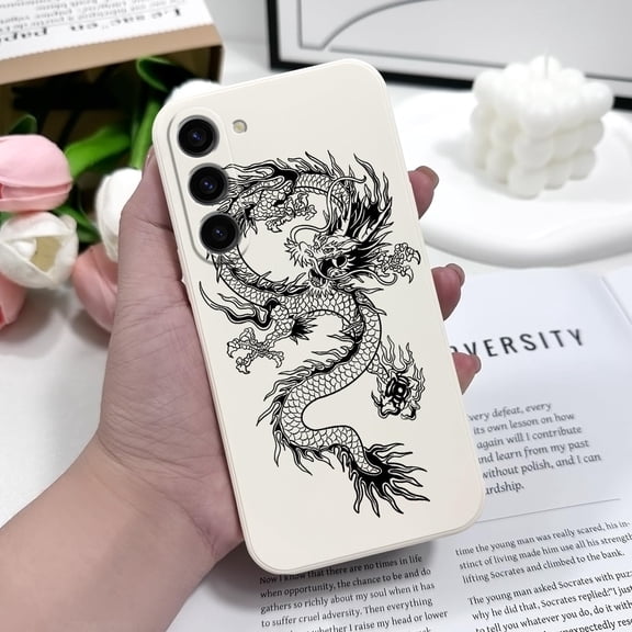 JUJHGRF-for Samsung Galaxy S23 Plus Case, Creative Pattern Ultra Thin Soft Phone Cover for Galaxy S23 Plus 6.6 inch, Dragon White