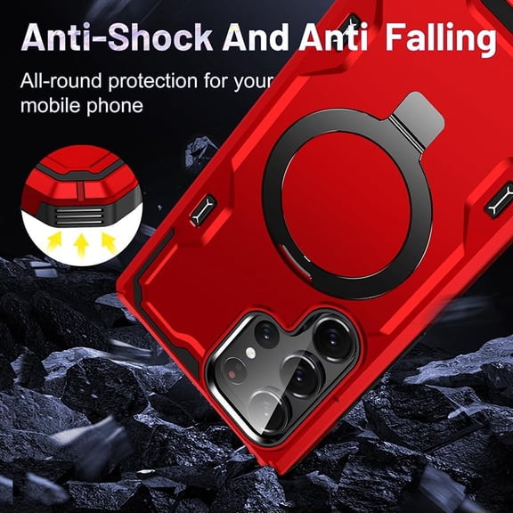 JUJHGRF-for Samsung Galaxy S23 Ultra Case, [Compatible with Magsafe] [Invisible Built in Stand & Ring Holder] MIL-Grade, Dual Layer Shockproof Full Protective Case for Galaxy S23 Ultra-Red