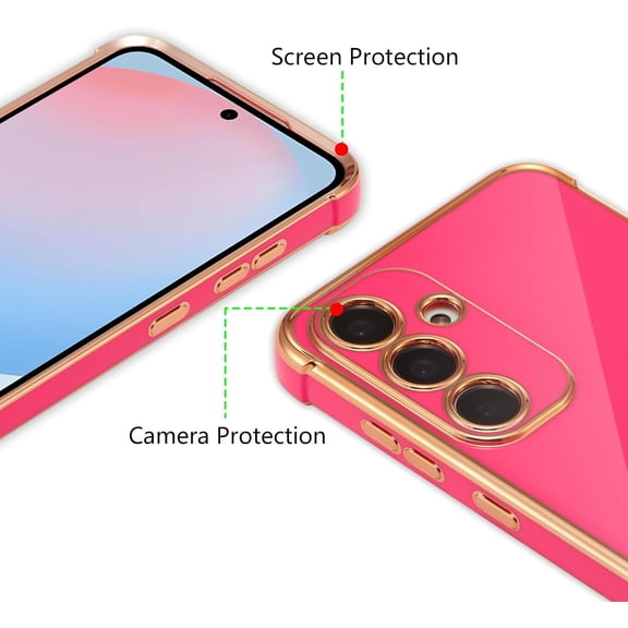JUJHGRF-for Samsung Galaxy S24 5G Case,Cute Plating Edge Love Hearts Pattern with Camera Lens Protection Phone Case for Galaxy S24 5G 6.2",Hot Pink