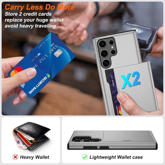 JUJHGRF-for Samsung Galaxy S24 Ultra Wallet Case, Built-in Card Holder with(2 Pcs) HD Screen Protector, Slim Heavy Duty Dual Layer Shockproof Design & Hidden Card Slot Phone Cover for Samsung S24 Ult