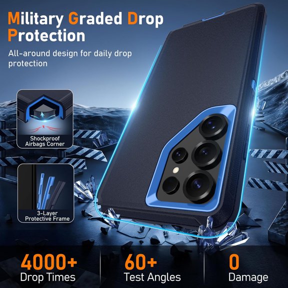 JUJHGRF-for Samsung Galaxy S25 Ultra Case with [2 Pack] HD Screen Protector, [Military-Grade] Shockproof Dust/Drop Proof 3-Layer Full Body Protection Heavy Duty Case for S25 Ultra, Navy Blue