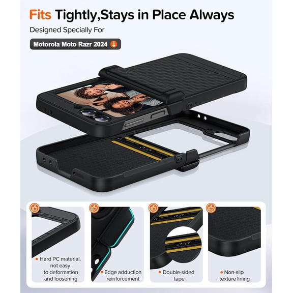 JUJHGRF-for Samsung Galaxy Z-Flip 6 Case: with Hinge Cover, Dual Layer Shockproof Hard PC & Anti Scratch Non-Slip Lining Cell Android Unlocked Phone Cover for ZFlip 6 Support Wireless Charging, Black