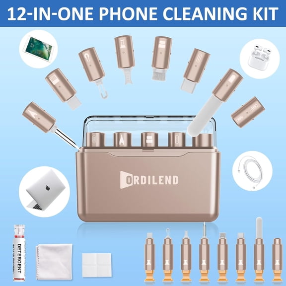 JUJHGRF-for iPhone Cleaning Kit for Charging Port Cleaner, Multi-Tool iPhone Cleaner Repair Lightning Cable, Cell Phone Cleaning Kit for iPad, Connector, Speaker with Storage Case, Desert Titanium