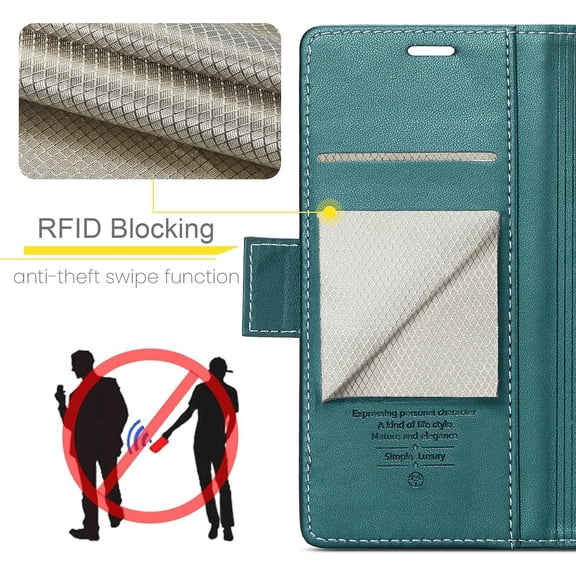 JUJHGRF-for iPhone X Case/iPhone Xs Case, Premium PU Leather Wallet Case Flip Cover with [RFID Blocking][Card Holder][Stand Function] Shockproof Protective for iPhone X/XS, Blue-Green