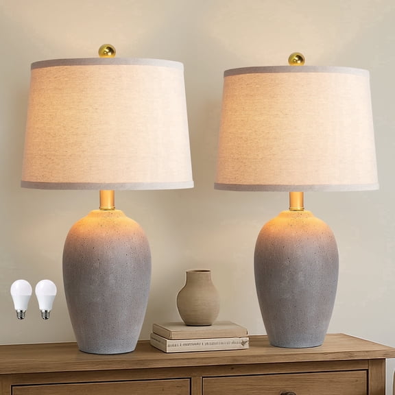 JUJUYUYOP 21"Ceramic Table Lamps Set of 2,for Living Room and Bedrooms, Modern Bedside Nightstand Lamps (Bulbs Included)