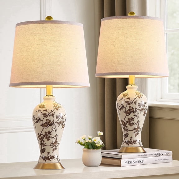 JUJUYUYOP 24"Classic Chinese-Style Ceramic Table Lamps Set of 2, Suitable for Bedside Tables, Living Rooms, and Entryways (Bulb Included)
