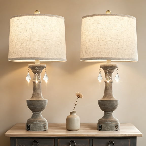 JUJUYUYOP Three-Level Dimmable Table Lamps Set of 2, with Usb Port, 25" Farmhouse-Style Touch Bedside Lamp, Suitable for Living Room, Bedroom, Nightstand(Bulb included)
