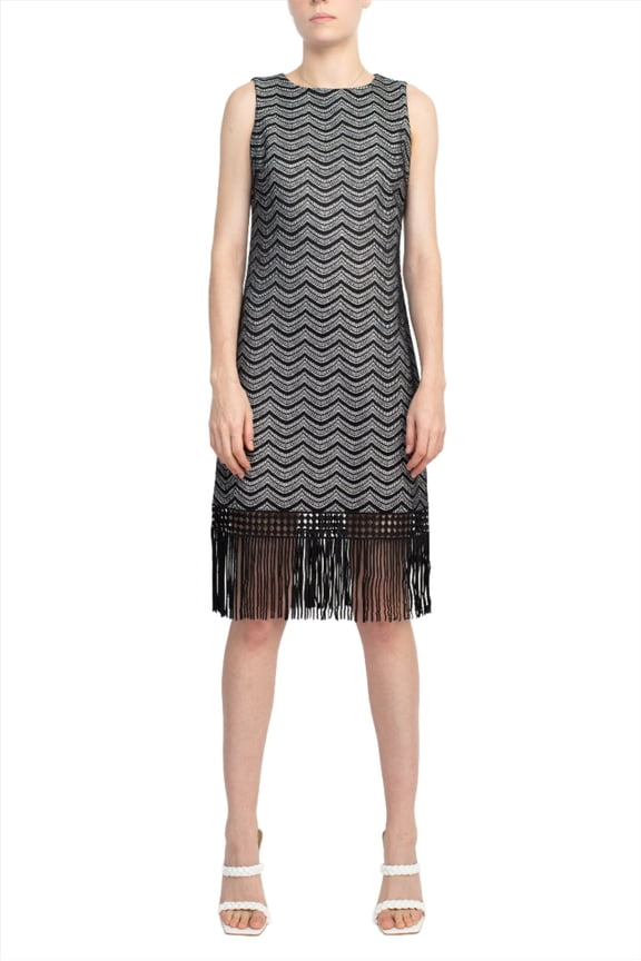 Scoop Neck Sleeveless Bodycon Zipper Back Lace Fringe Dress by Curated Brands
