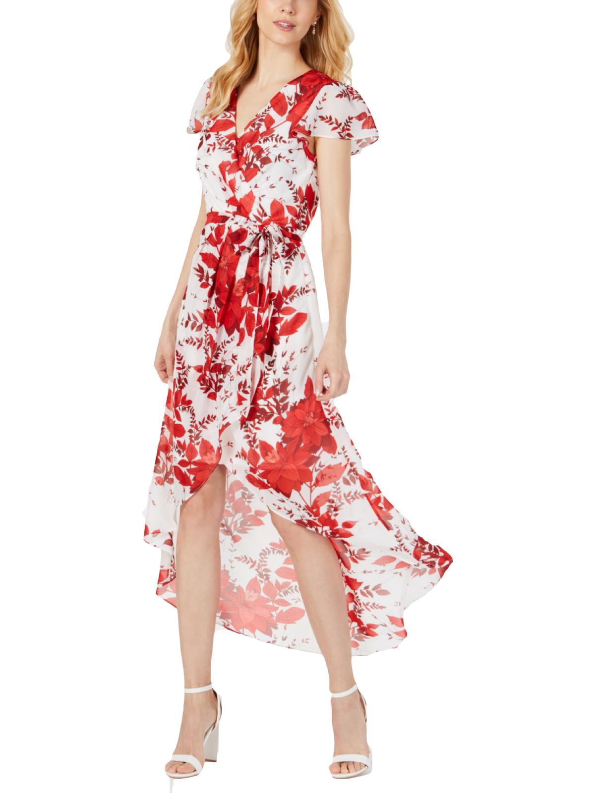 chinese dress ladies Julia Jordan Ruffle Neck Floral Drawstring Blouson Maxi Midi Back Tie Long  Sleeve Dress main image 1