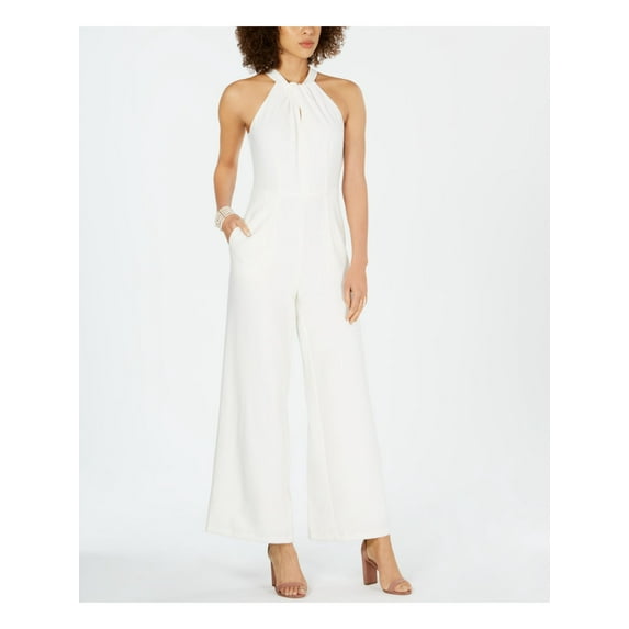 JULIA JORDAN Womens Ivory Zippered Twist-front Sleeveless Halter Evening Wide Leg Jumpsuit 4