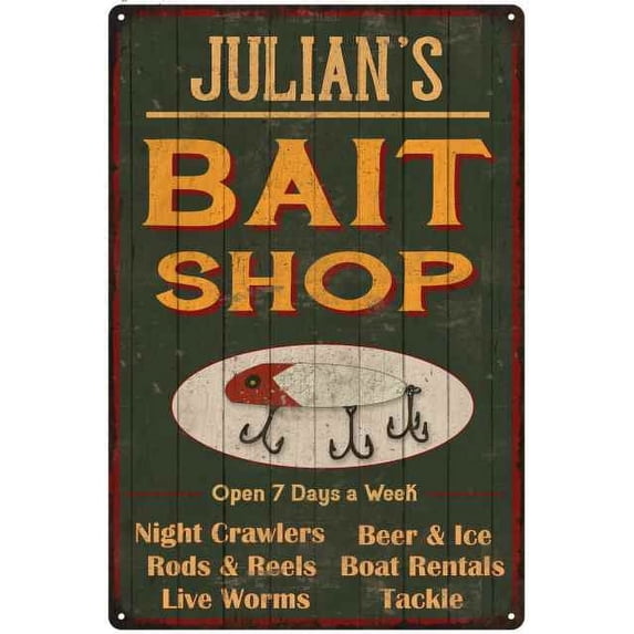 JULIAN'S Green Bait Shop Man Cave Wall Decor Gift 12x18 Metal 112180027279