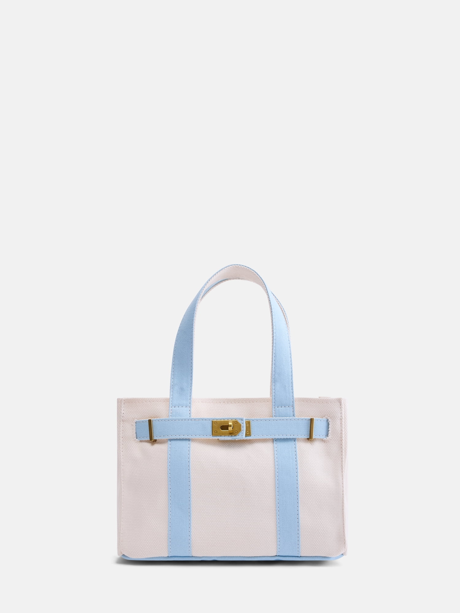 Free Assembly Women's Small Canvas Tote, Natural/Light Blue