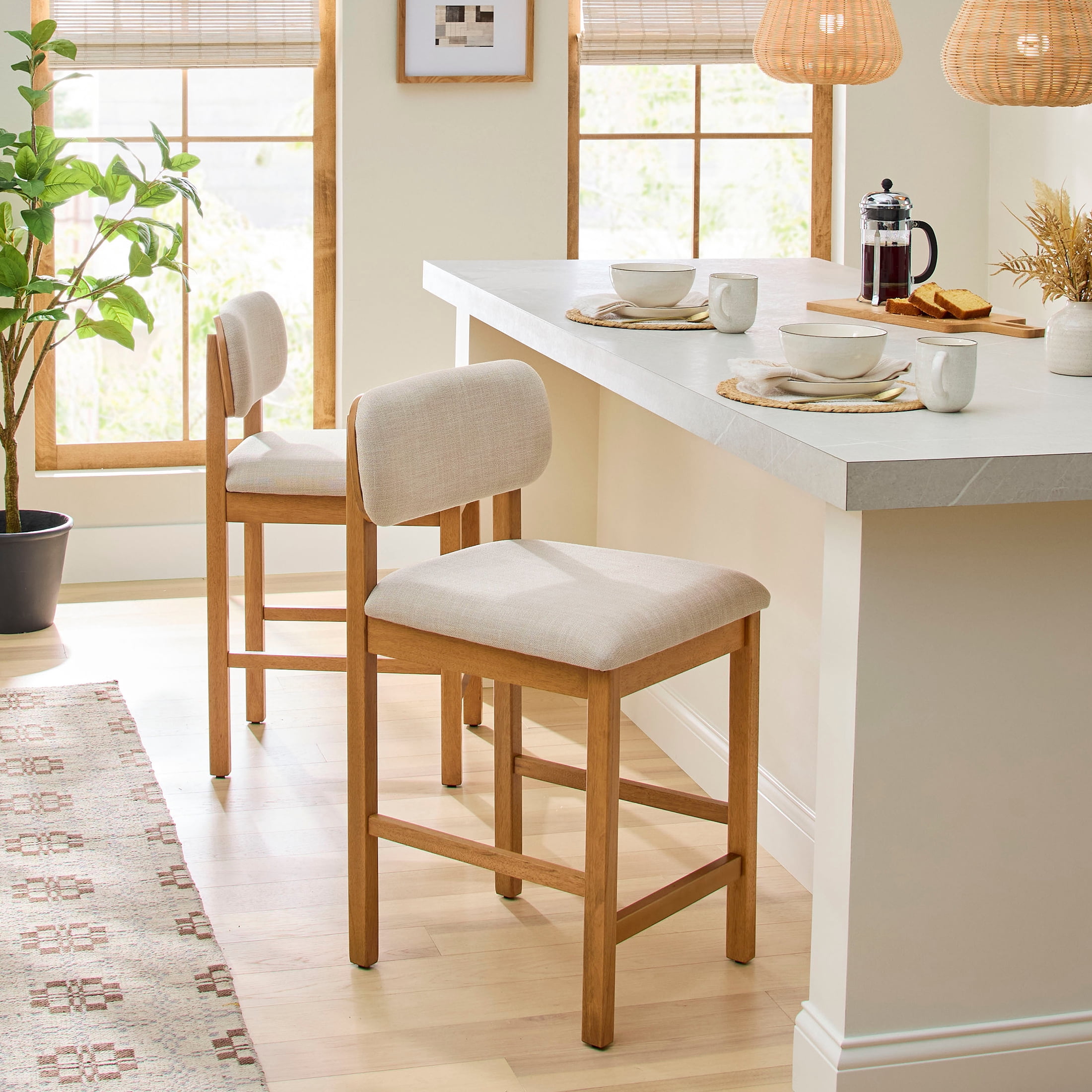 Better Homes & Gardens Juliet Counter Stools, Light Honey & Cream, Set of 2