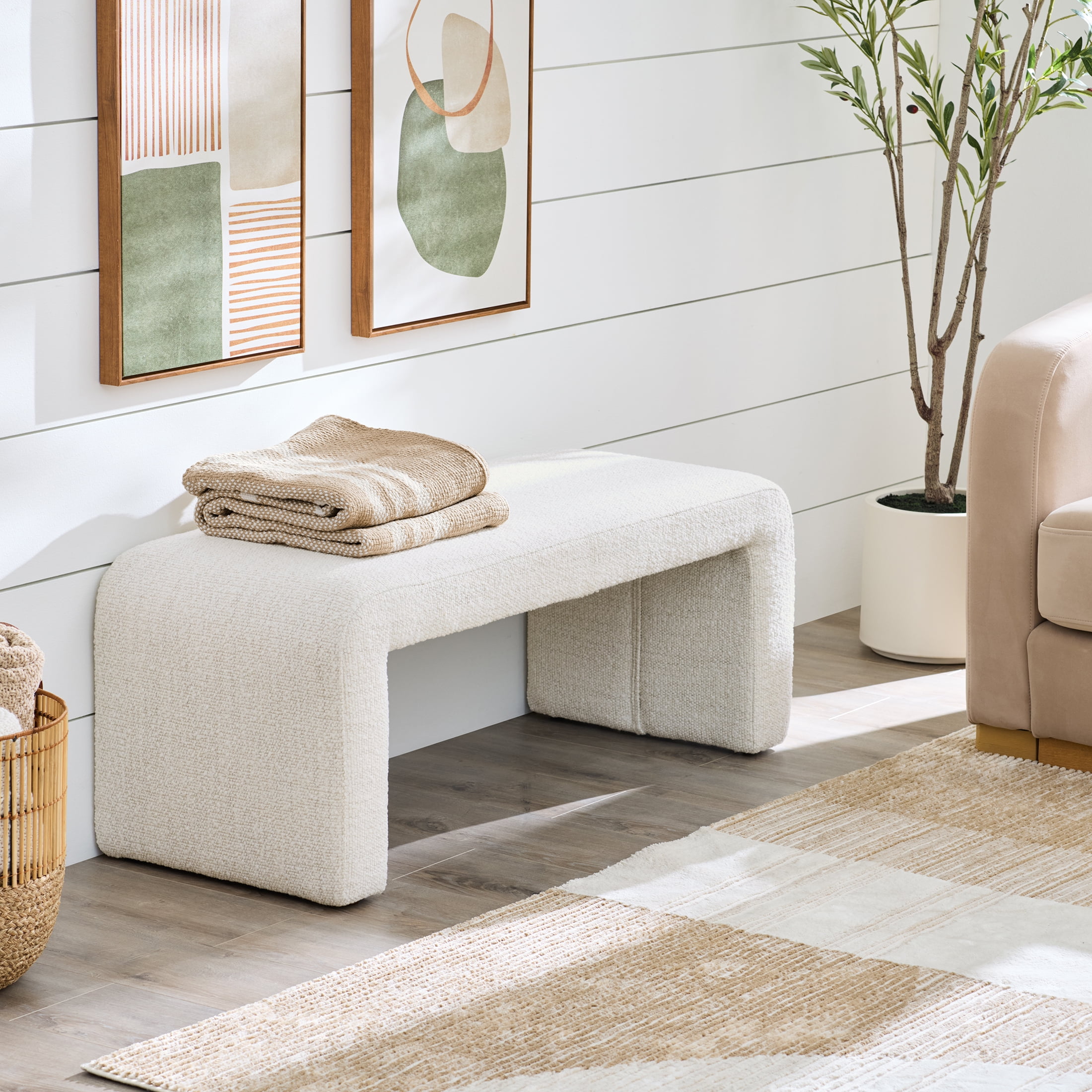 Better Homes & Gardens Juliet Boucle Waterfall Bench, Ivory - Walmart.com