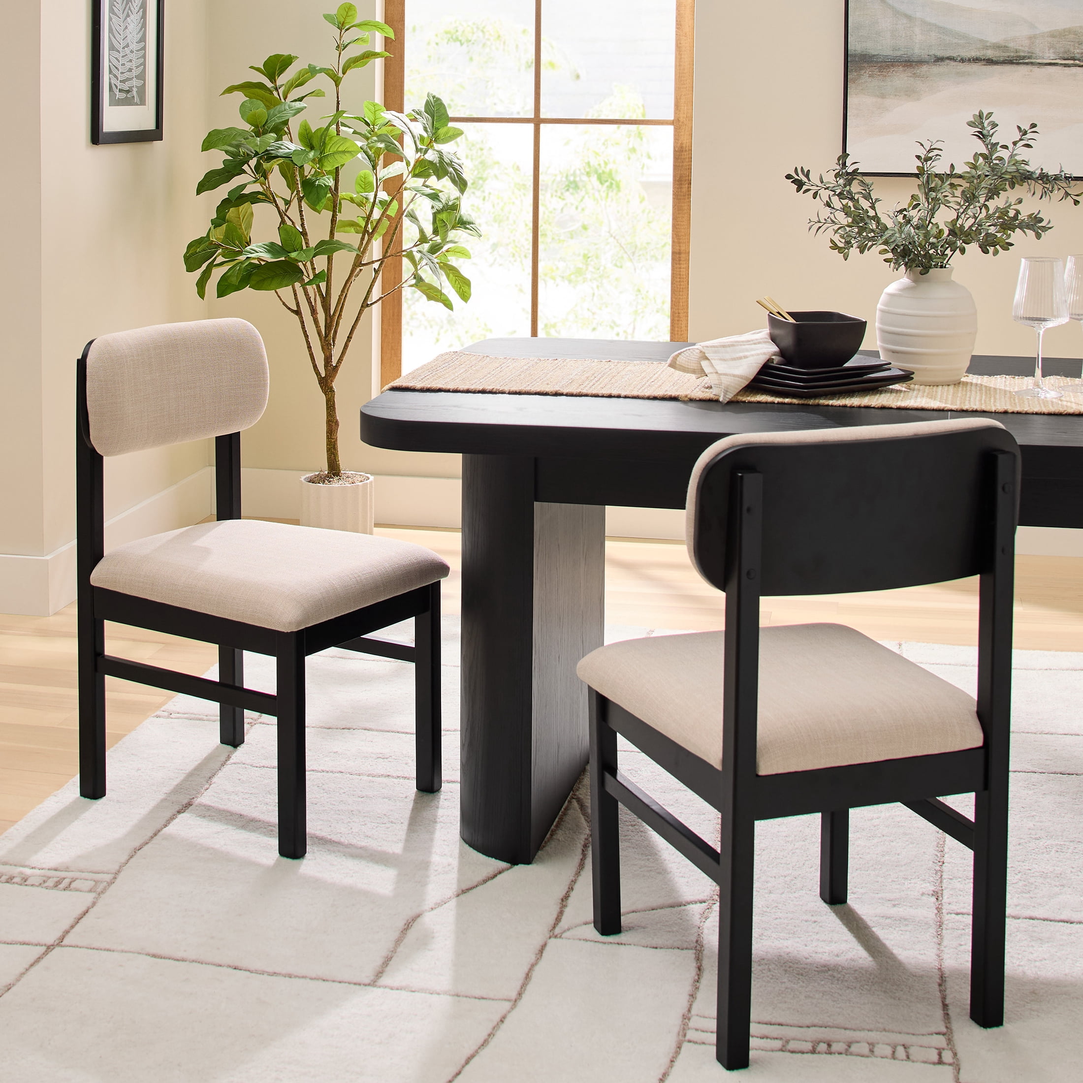 Better Homes & Gardens Juliet Upholstered Dining Chairs, Black and Cream, Set of 2