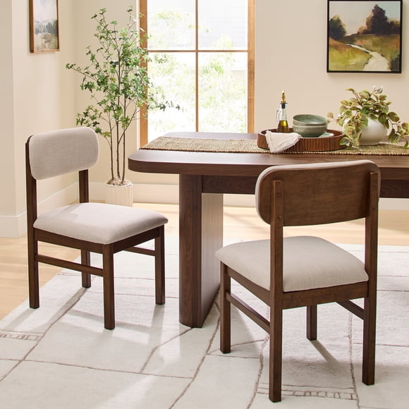 Better Homes & Gardens Juliet Dining Chairs, Walnut and Cream Upholstery, Set of 2
