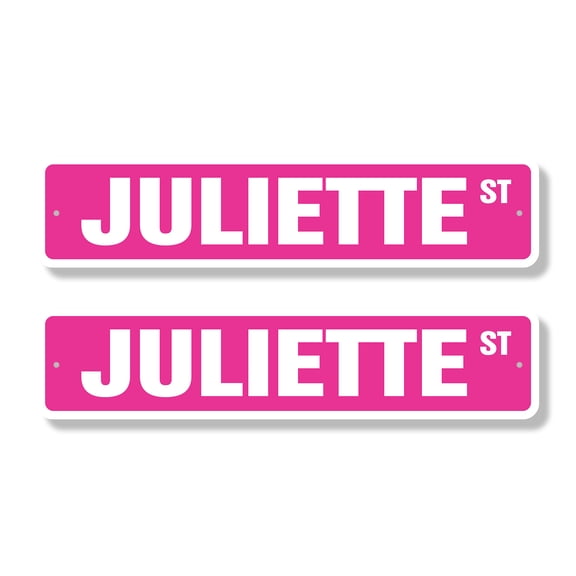 JULIETTE Classic Street Sign (2 Pack) Childrens Name Room Sign Road Sign | 4" X 18" Plastic Address Sign