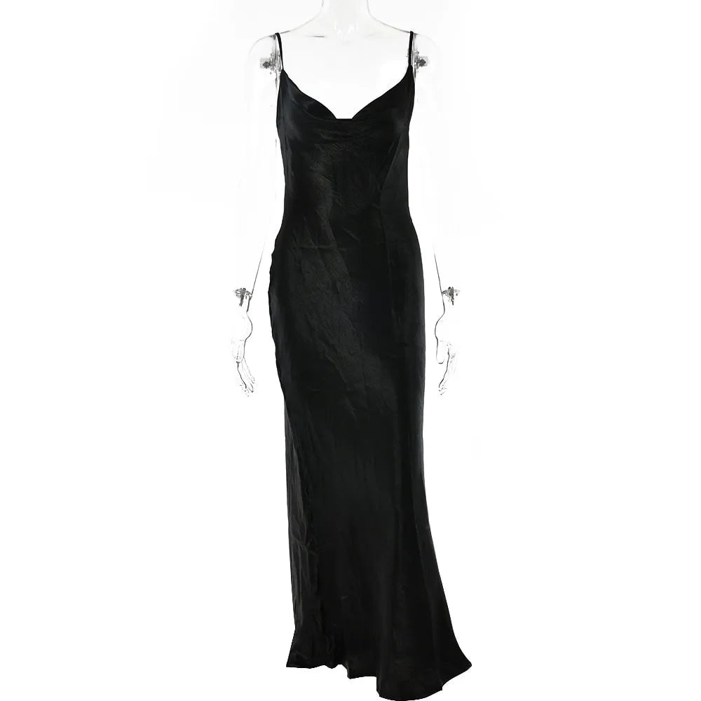 JULISSA MO Sexy Spaghetti Strap Backless Summer Dress Women Satin Lace