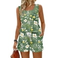 thumbnail image 1 of JULMCOMO 2 Piece Sets for Women Floral Print Square Neck Lightweight Summer Short Sets Drawstring Waisted Baggy Outfits with Pockets Green 2XL, 1 of 8