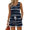 thumbnail image 1 of JULMCOMO 2 Piece Sets for Women Striped Print Square Neck Lightweight Summer Short Sets Drawstring Waisted Lounge Outfits with Pockets Black L, 1 of 9
