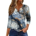 thumbnail image 1 of JULMCOMO 3/4 Length Sleeve Shirts for Women 2024 Button Up Dressy Tunic Tops Crewneck Print T-Shirts Three Quarter Sleeve Loose Fitting Tshirt, 1 of 5