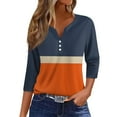 thumbnail image 1 of JULMCOMO 3/4 Sleeve T Shirts for Women Dressy Casual V Neck Button down T Shirts Summer Striped Color Block Print Half Sleeve Tops Boho Loose Pullover Navy S, 1 of 5