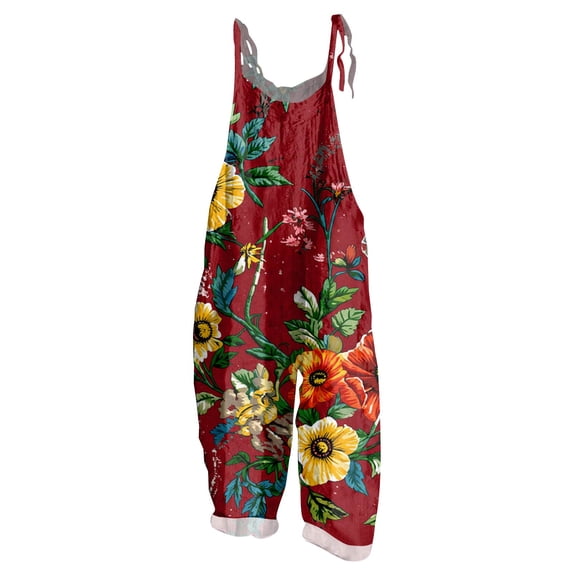 JULMCOMO 4th of July Jumpsuits for Women 250th Year Cotton Linen Spaghetti Straps Plus Size Red White Blue Overalls Stars Stripes Wide Leg Sleeveless Patriotic Rompers with Pockets Deep Red S