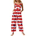 thumbnail image 1 of JULMCOMO 4th of July Jumpsuits for Women Independence Day Cotton Linen Patriotic Long Pants American Flag Sleeveless Wide Leg 1776 Overalls with Pockets Vermilion L, 1 of 6