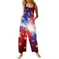 thumbnail image 1 of JULMCOMO 4th of July Jumpsuits for Women USA Flag Cotton Linen Red White Blue Overalls 250th Year Sleeveless Button Straps 1776 Jumpsuits with Pockets Royal Blue L, 1 of 6