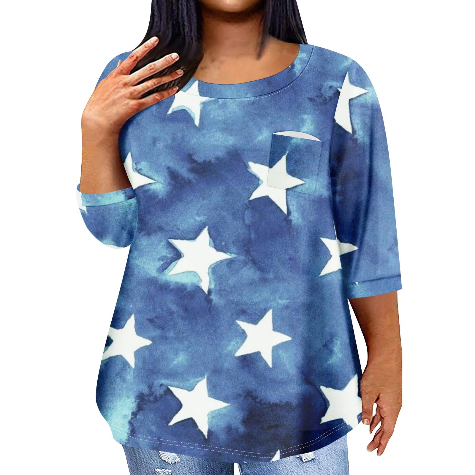 Women's American Flag V-Neck T-Shirt - Patriotic 4th Of July Top, Stars & Stripes Graphic Tee, Short Sleeve