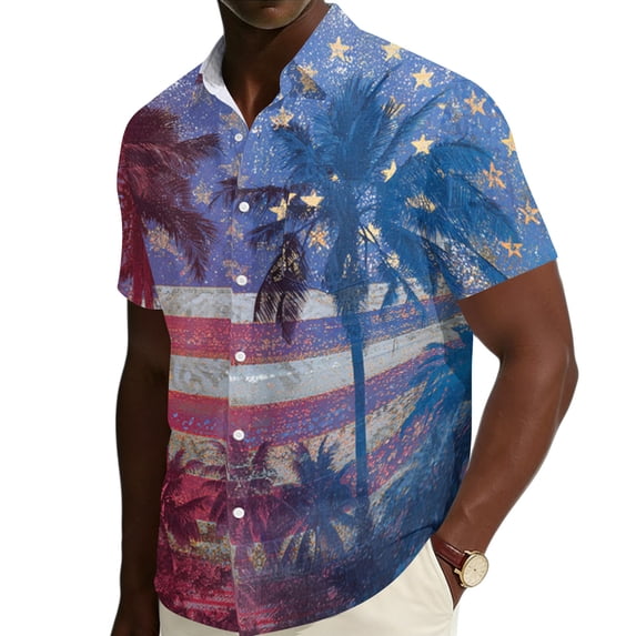 JULMCOMO 4th of July Hawaiian Shirt for Men 1776 Short Sleeve Casual Button Down Shirts Independence Day Summer Clothing Wine M