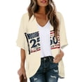 thumbnail image 1 of JULMCOMO 4th of July Lightweight Cardigans for Women Red White Blue Half Sleeve Patriotic Kimono Cover Ups Summer Tops Khaki S, 1 of 6