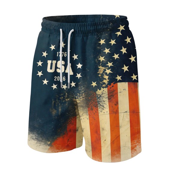 JULMCOMO 4th of July Men's Shorts Drawstring Patriotic Loose Stars Stripes Summer Shorts for 1776 with Pockets Hot Pink L