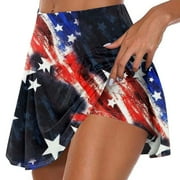JULMCOMO 4th of July Women Tennis Skirt with Shorts Women's High Waisted Athletic Golf Skorts Skirts with Shorts for Workout Running Black XL