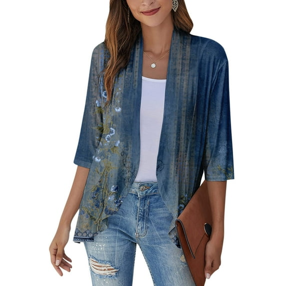 JULMCOMO 4x Plus Size Summer Cardigan 3/4 Sleeve Light Weight Cardigan Women Lightweight Open Front Shrug Cardigan Solid Color Dressy Casual Soft Floral Cardigan