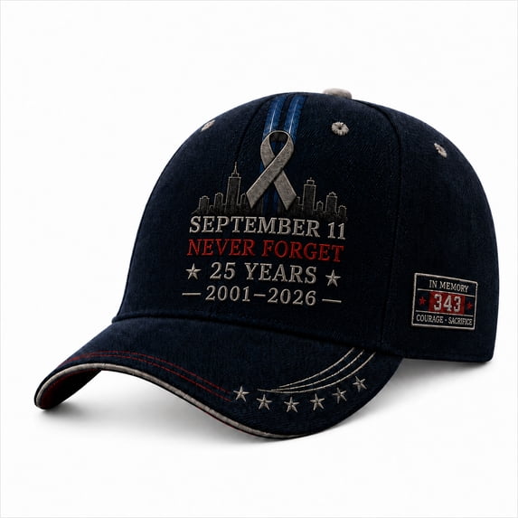 JULMCOMO 9/11 25 Years Hat September 11 Never Forget Adjustable Memorial Baseball Cap 343 Tribute 2001-2026 Patriotic Hat for Unisex Black