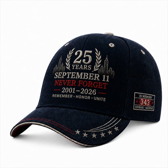 JULMCOMO 9/11 25 Years Hat September 11 Never Forget Adjustable Memorial Baseball Cap 343 Tribute 2001-2026 Patriotic Hat for Unisex Vermilion